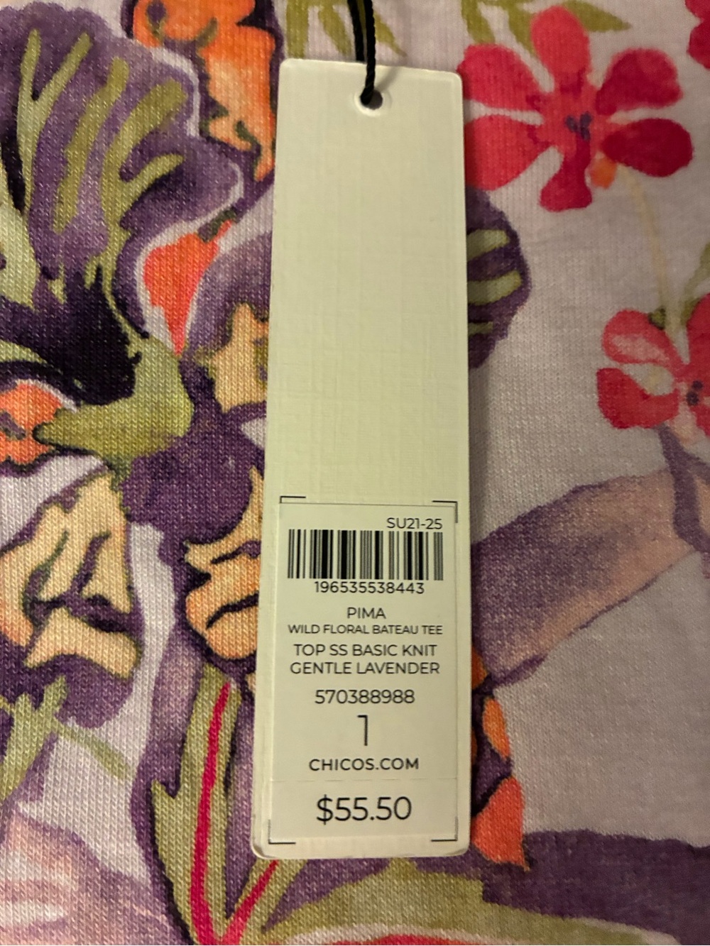 Chico's Lavender Floral Short Sleeve Basic Knit - Gentle Lavender - Picture 6 of 6